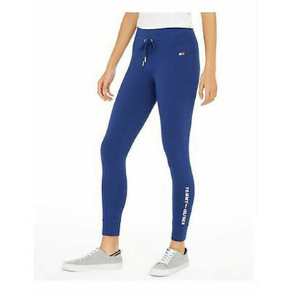 TOMMY HILFIGER Blue Printed Active Wear Skinny Pants Mid Rise Size Large