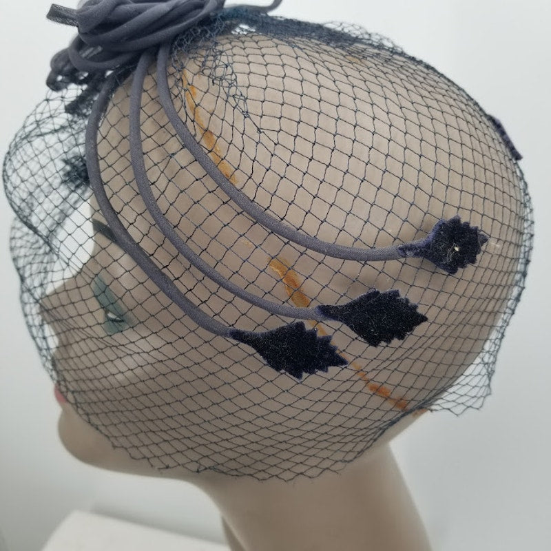 Vintage Whimsy Hat Netting Veil Hat Black Fascinator 1950s Veil Black Bow Net