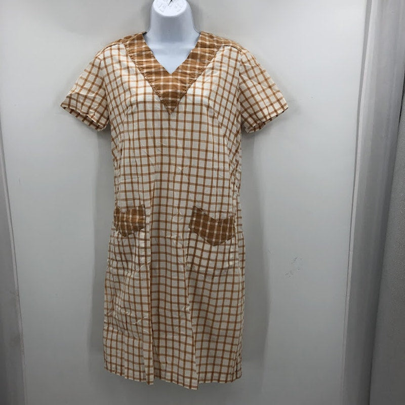 Vintage 1940s dress lightweight summer short sleeve brown Medium/ Large house