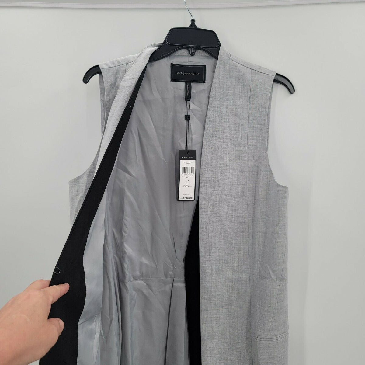 BCBGMAXAZRIA Longline Open Front Vest Coat Sleeveless Heather Gray Medium