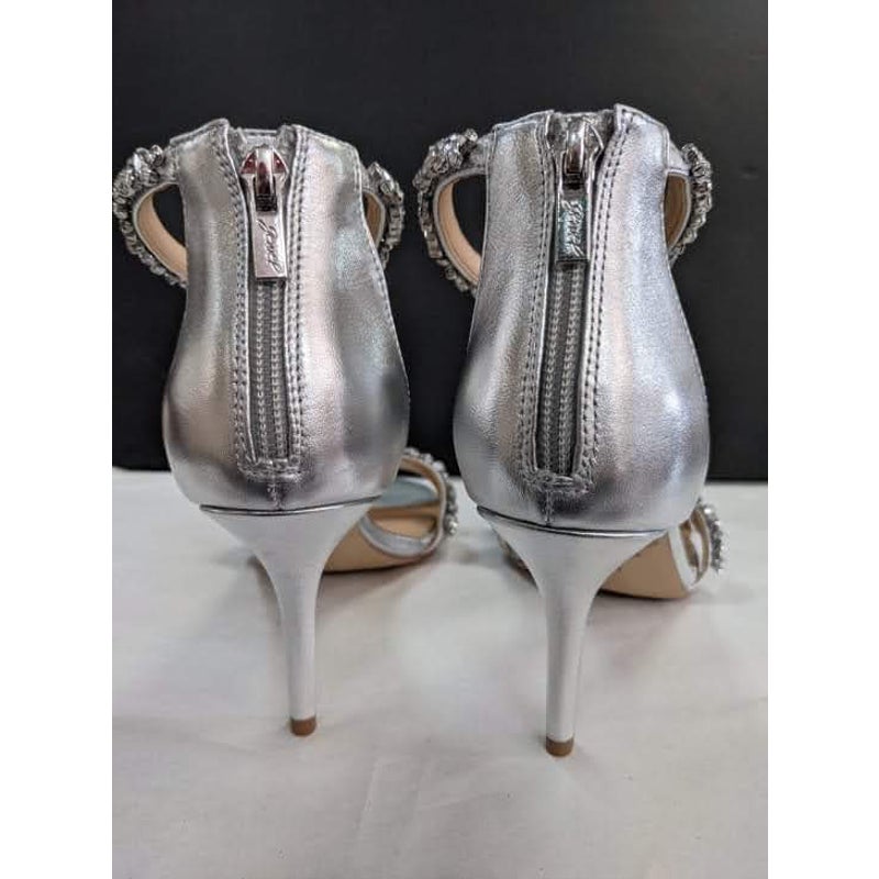 Badgley Mischka Darlene Simlet Ankle-Strap Evening Heels rhinestone NEW Silver