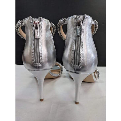Badgley Mischka Darlene Simlet Ankle-Strap Evening Heels rhinestone NEW Silver