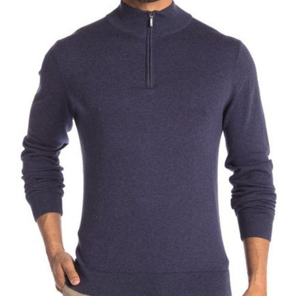 Wallin & Bros mens Pullover Sweater Long Sleeve Quarter Zip Navy Blue XL COTTON