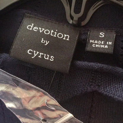 Cyrus Pointelle Scallop Trim Mock Neck Navy Tank Small
