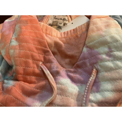 Love Fire 2 Piece Jogger Sweat Suit Pink Blue Tie Dye Small/Petite NWT Mask Hood
