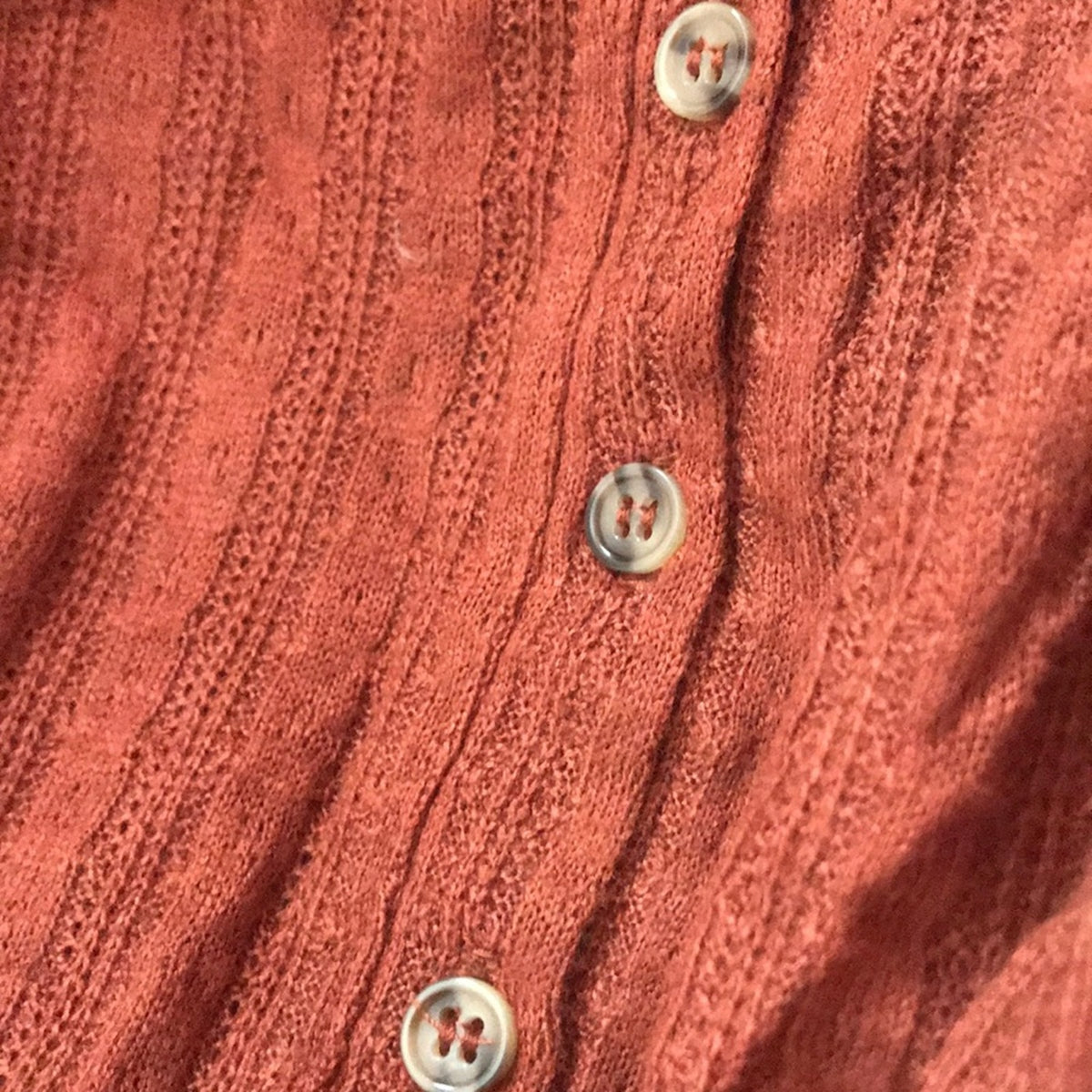Abound Pointelle Knit Crop V-Neck Sweater Large Cardigan Rust Button front