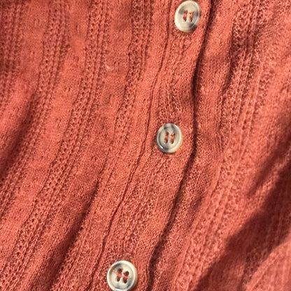 Abound Pointelle Knit Crop V-Neck Sweater Large Cardigan Rust Button front