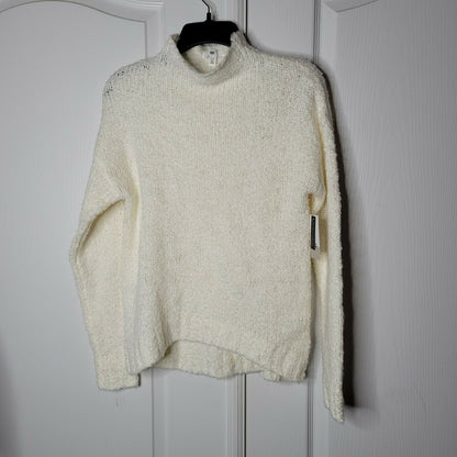 BP Funnel Neck Bouclé Sweater Pullover Mock Neck Long Sleeve Ivory Size XXS