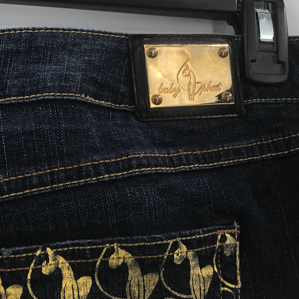 Baby Phat Stretch Embroidered Logo Straight Legs Denim Jeans Mid Rise Size 40