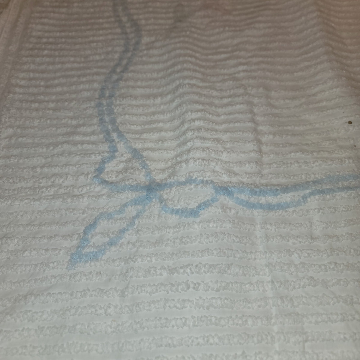 Chenille baby blanket Bunnies Blue pink yellow VINTAGE Crib bedspread