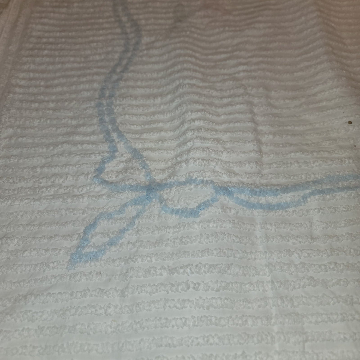 Chenille baby blanket Bunnies Blue pink yellow VINTAGE Crib bedspread