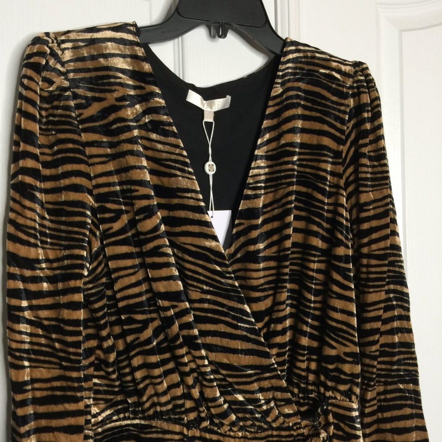 Wayf Arlene Midi Wrap Dress Long Sleeve Animal Print Black Brown Size XL NEW