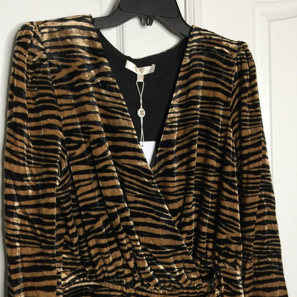 Wayf Arlene Midi Wrap Dress Long Sleeve Animal Print Black Brown Size XL NEW