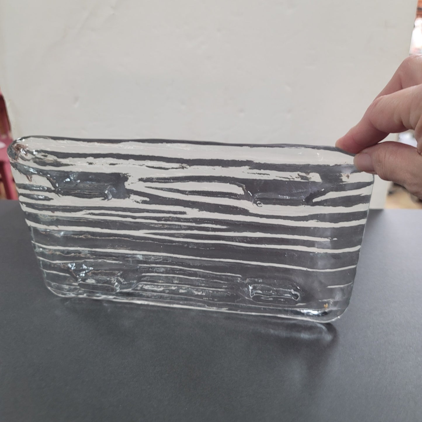 Ice Water Textured Foot Rectangle Scandinavian Glass Crystal Servving Tray Bark