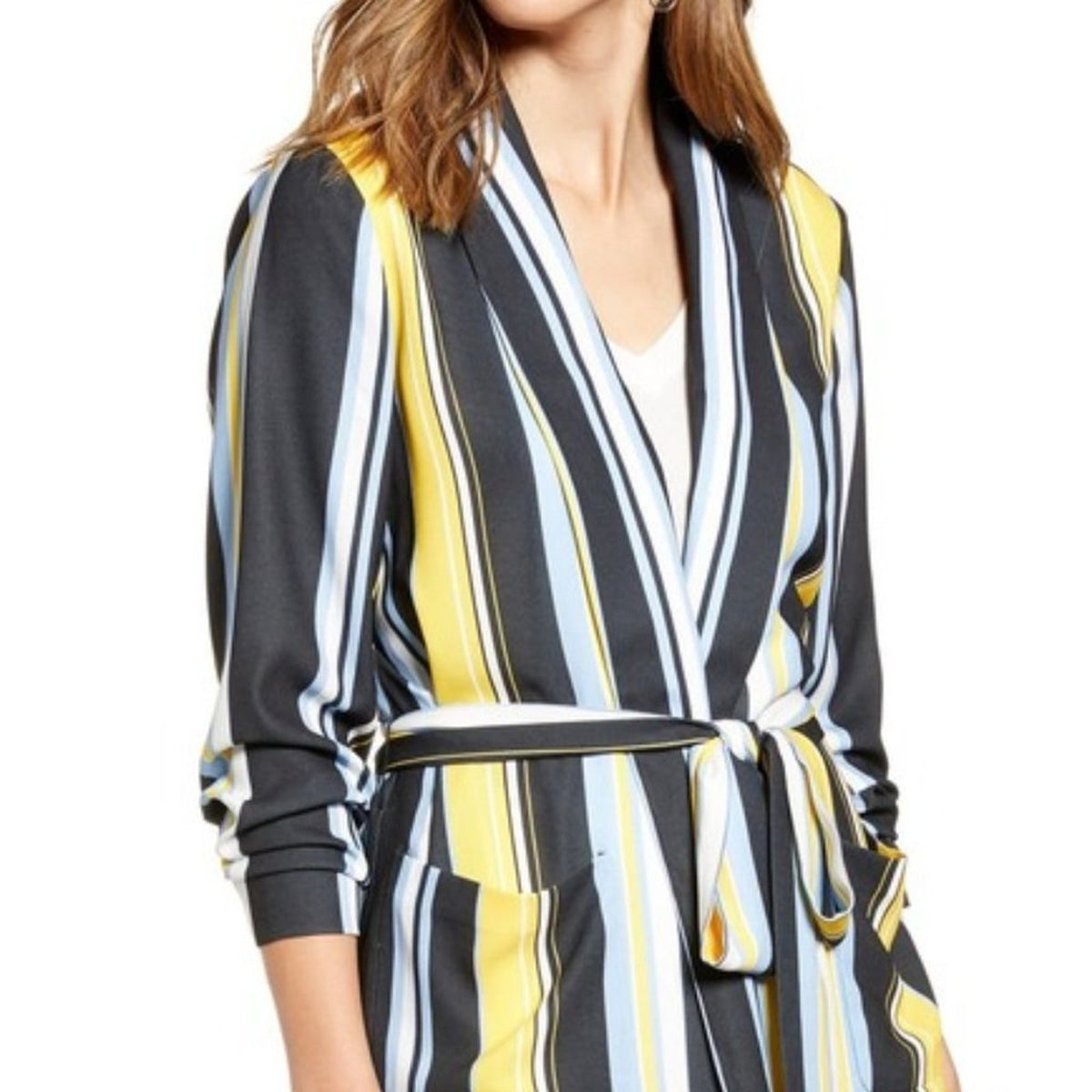 Halogen Soft Tie Waist Jacket Striped Pockets Lucinda extra small career XS