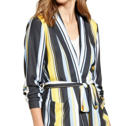 Halogen Soft Tie Waist Jacket Striped Pockets Lucinda extra small career XS
