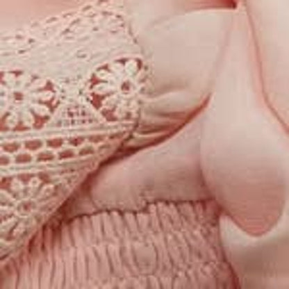 Socialite Blush Pink Small NEW Crochet Trim Smocked Waist Sleeve Blouse Long
