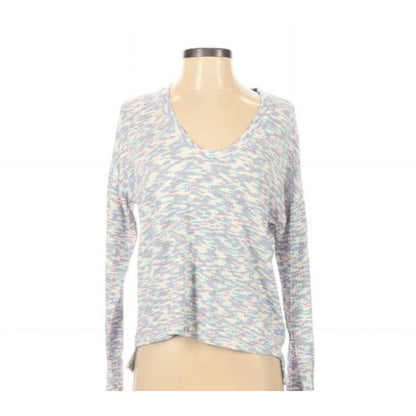 Code x Mode Boho Pullover Sweater Long Sleeve V-Neck Color Blocked Blue Size XS