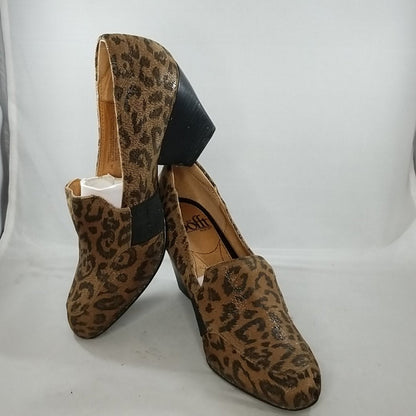SOFFT leather Cheetah Animal print wedge stacked heel Size 6M PreOwned Comfort