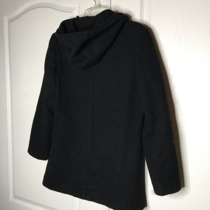 J. Percy Coat VINTAGE Wool Hooded Button Down Jacket Long Sleeve Black Small