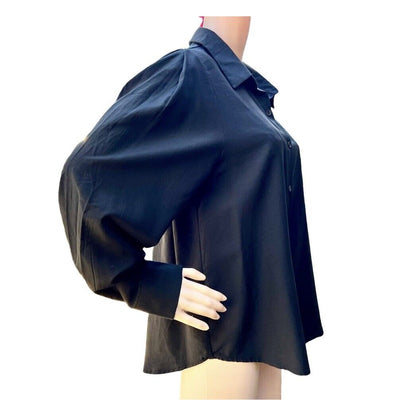 Know One Cares Women's Button Front Blouse Medium Black NWT Puff Long Sleeves
