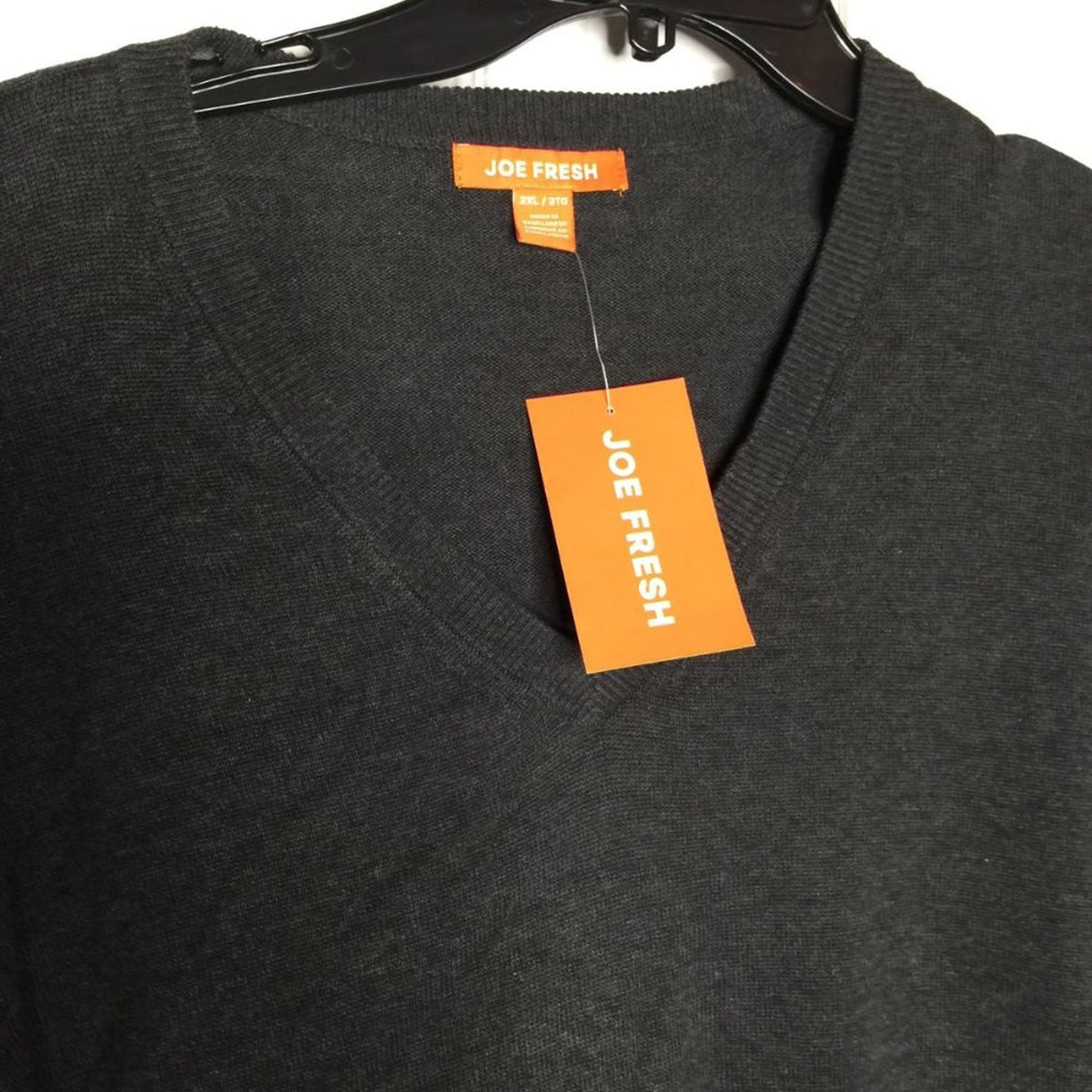 Joe Fresh XXL Pullover Sweater Long Sleeve V-Neck Rib Knit Heathered Charcoal