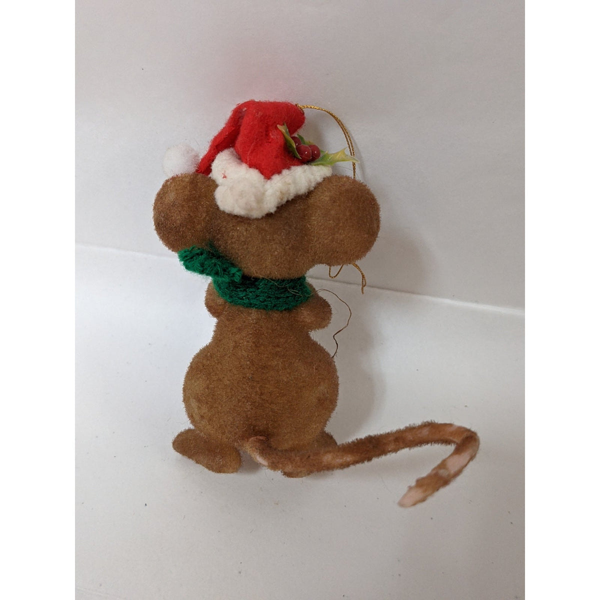 Vintage Christmas mouse felted plastic tree ornament