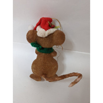 Vintage Christmas mouse felted plastic tree ornament