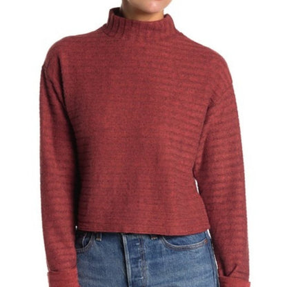 Lush Long Sleeve Brushed Mock Neck Sweater Rust Size XL  top crop Midriff NEW