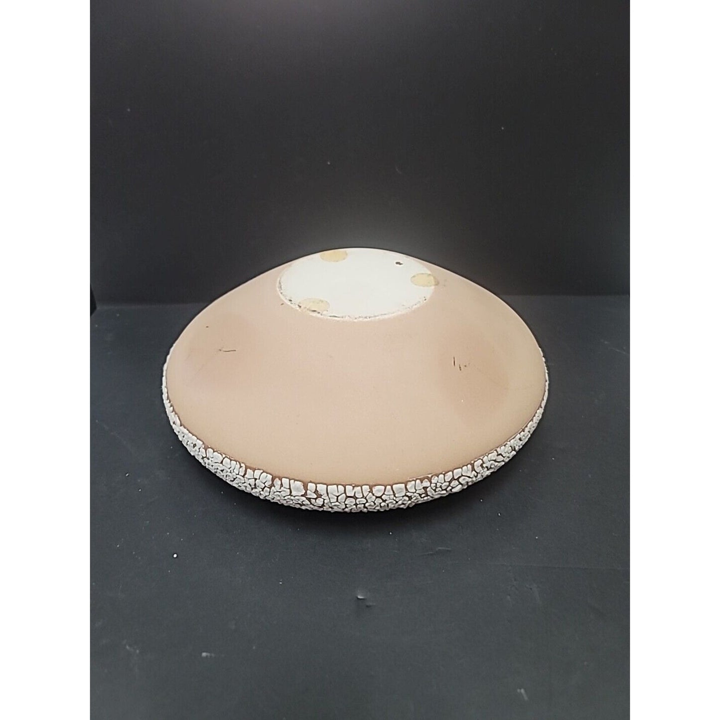 Mid Century Modern Pottery Planter White Crackle Texture Brown Bottom Spaceship