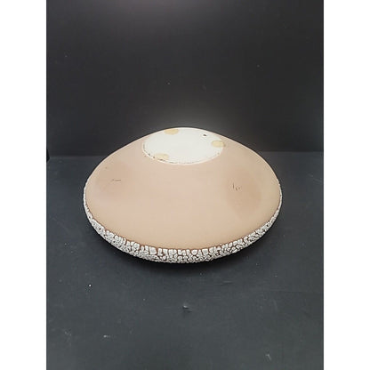 Mid Century Modern Pottery Planter White Crackle Texture Brown Bottom Spaceship