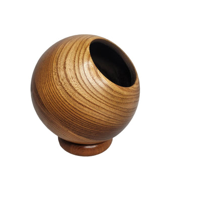 Wood vase MCM Handsome shiny wood grain round salt nut bowl sphere orb decor