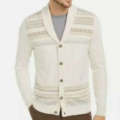 Tasso Elba Geo Stripe Knit Cashmere Blend Sweater Cardigan XXL Original NEW
