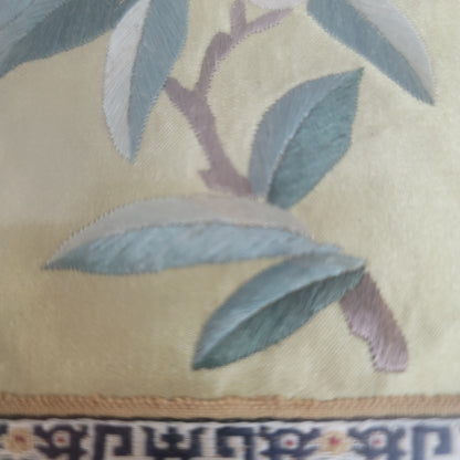 Silk Asian Wall art BIRD landscape florals outdoor wallhanging Vintage Framed