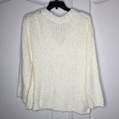Susina Snow White Fluffy Boucle Knit Pullover Sweater V-Neck