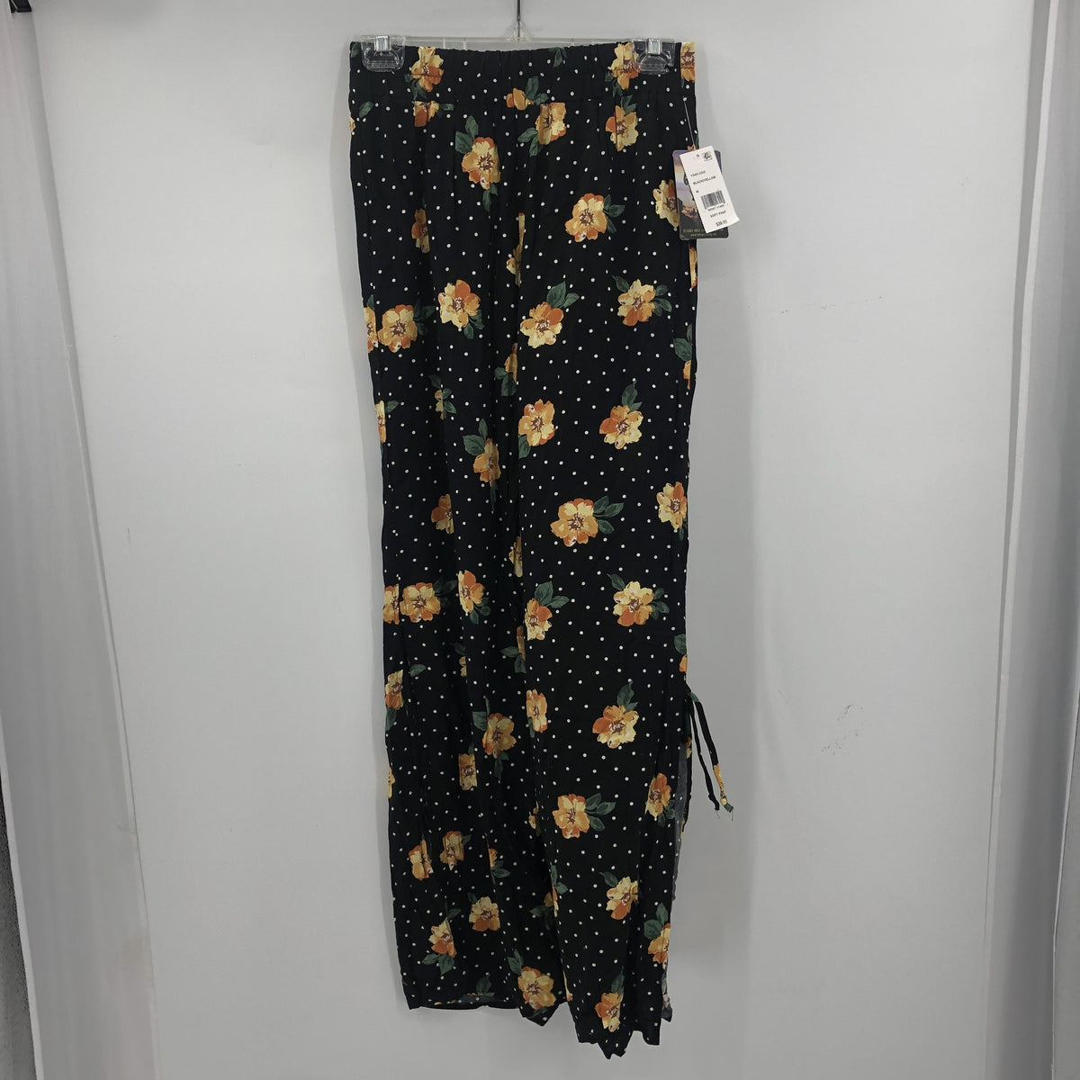 Bebop NWT Floral Side Slit Hem Lace Up Soft Pants High Rise Pull On medium