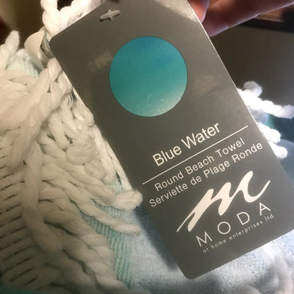 MODA NWT Blue Water Round Fringe Hem Beach Towel Blanket All purpose Mat