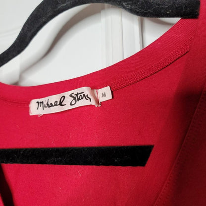 Michael Stars Sleeveless V-Neck Dress Ruching Red Medium BodyCon Slip Sleeveless