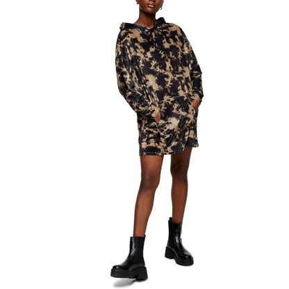Topshop Hoodie Sweatshirt Dress Pocket Long Sleeve Abstract Tie Dye Tan/Black 8