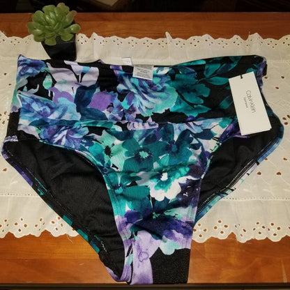 Calvin Klein Bikini Bottom Swimwear High Waist Floral SMall tummy control NEW