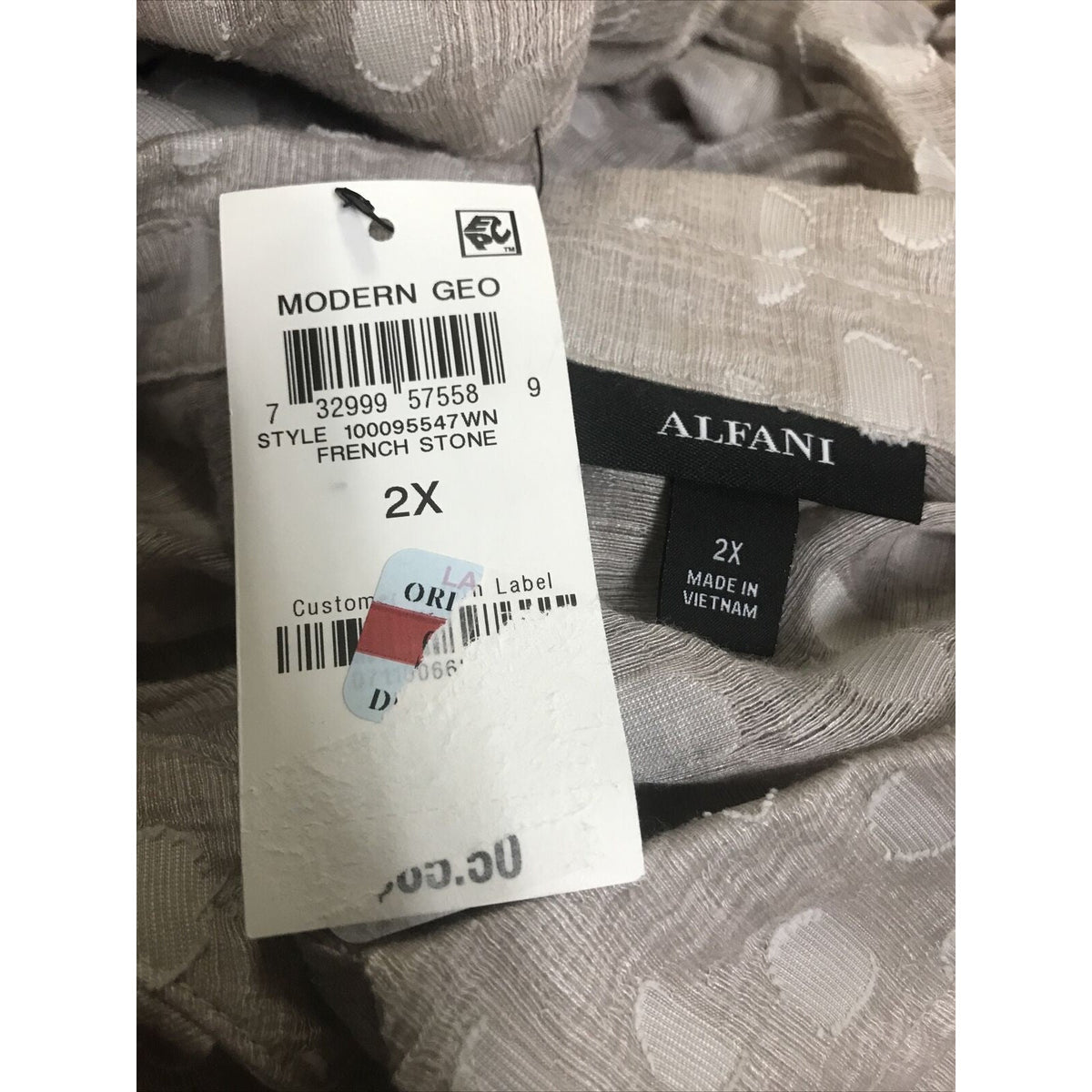 Alfani Casual Textured PleatedBack Blouse French Stone Cap Sleeve Collar Neck 2X