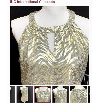 INC International Concepts Animal Print Halter Top Small Petite Gold SUMMER