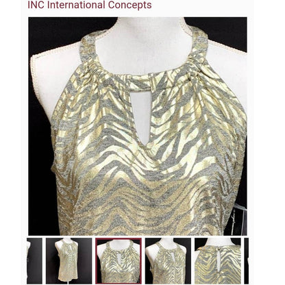 INC International Concepts Animal Print Halter Top Small Petite Gold SUMMER