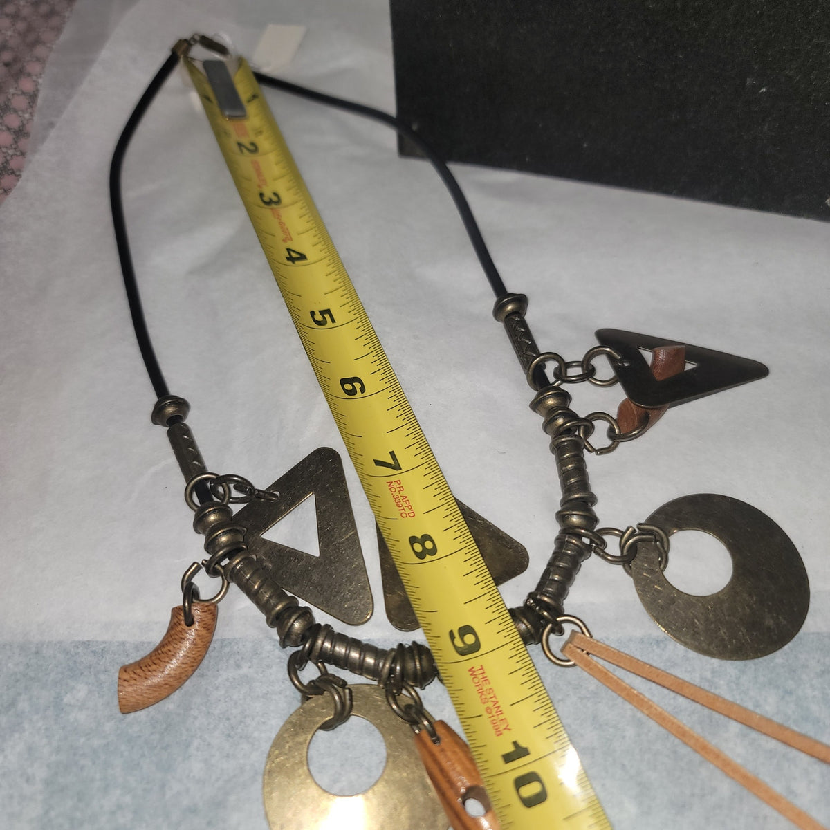 FABULOUS Vintage Mixed Metal Wood Necklace Earrings Set Jewelry Boho Modernist