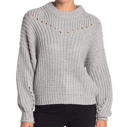 Elodie Medium Lt Grey Chunky Long Sleeve Knit Sweater open stitch pullover NEW