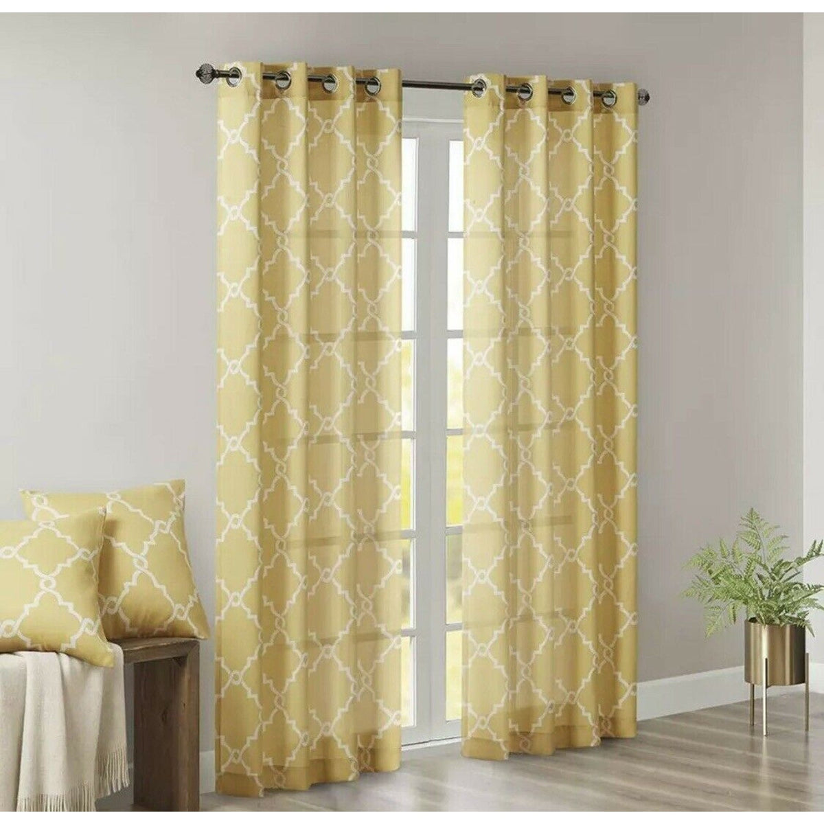 Madison Park Long Curtain Opaque Fretwork Panel LOT of 2 Pkg. 50" x 95" Saratoga