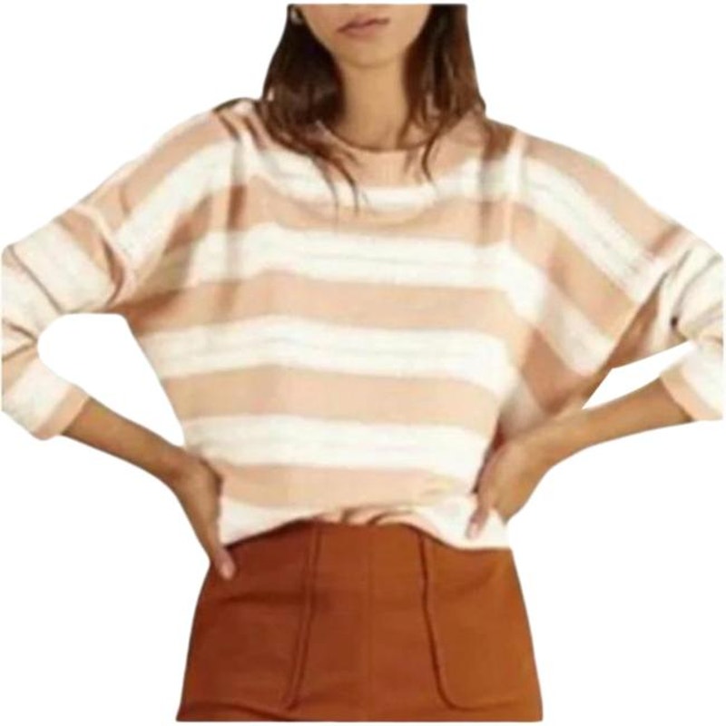 FRNCH Paris Nadiege Oversized crop Knit Striped Light Pink/White Sweater M/L