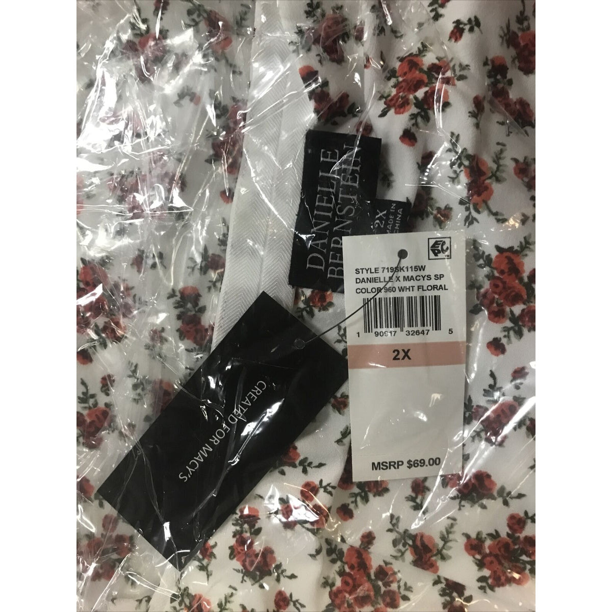Danielle Bernstein NWT Floral Printed Slip-On White Midi Skirt PLUS Size 2X
