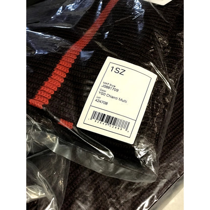 Theory NEW Originally $195 Wendel Ribbed Merino Wool Stripe Trim Scarf Burgundy