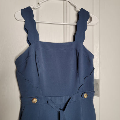 Adelyn Rae Lenora Jumpsuit Crop Scallop Blue Medium NEW Sleeveless Zip Up